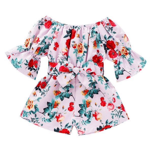 

baby romper dress infant baby girl summer floral print short sleeve clothes kids off-shoulder bodysuit jumpsuit newborn clothes, Blue