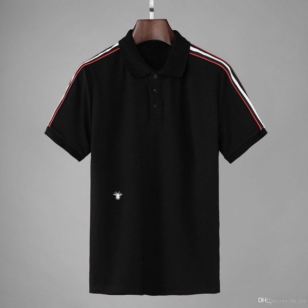 

2019 new designer men bee embroidery polo shirts fashion pattern short sleeve summer straight cotton 100% polos high quality, White;black