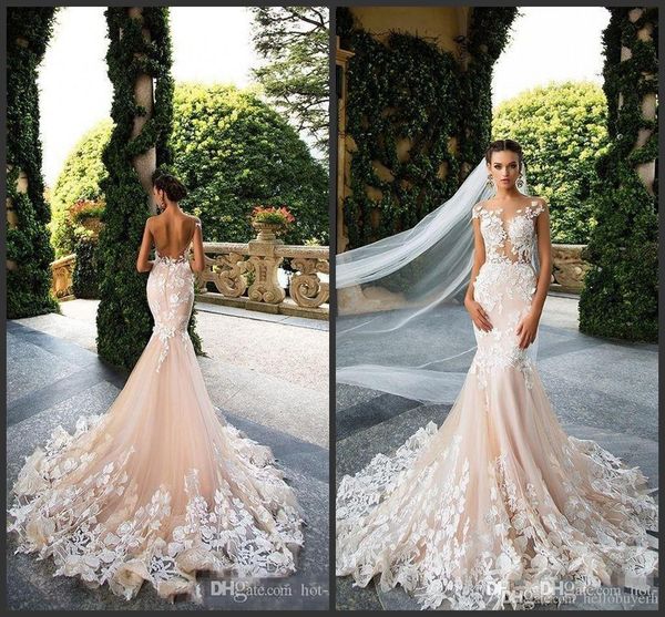 

milla nova 2019 cap sleeve mermaid wedding dresses sheer neck lace appliques illusion bodices bridal gowns wedding gowns vestios de novia, White