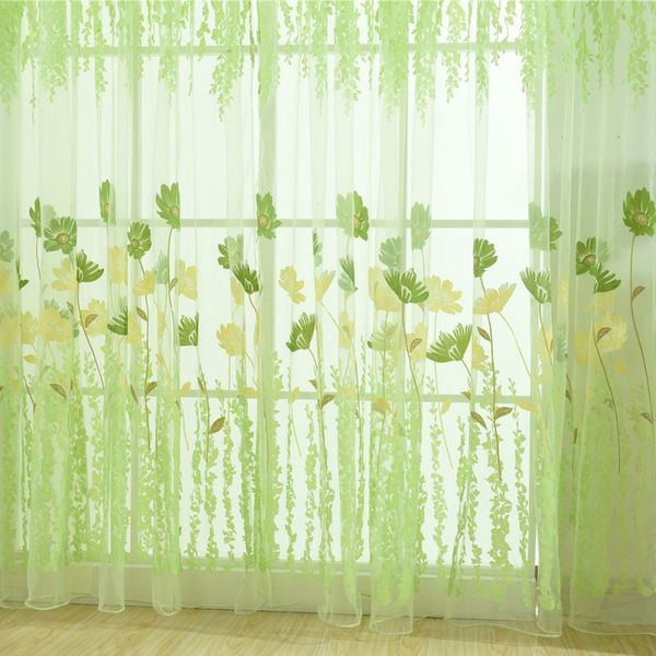 

1pc window curtains 1m*2m sheer voile tulle for bedroom living room balcony kitchen printed tulip pattern sun-shading curtain