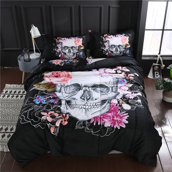 

skull flower 3d printed comforter set 1pc comforters and 2pcs pillow sham