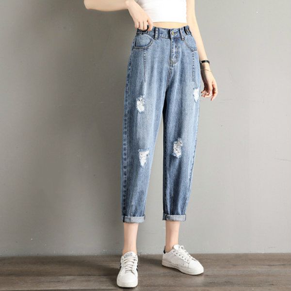 

elestic high waist jeans harajuku pencil daddy pants female casual harem ankle length pants skinny jeans blue loose harlan pant
