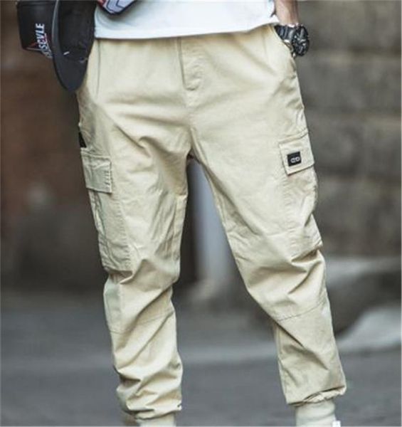 

повседневный полный капри мужские брюки-карго регулярные мульти карманные рабочие брюки эластичный пояс брюки мужские модные брюки, Black