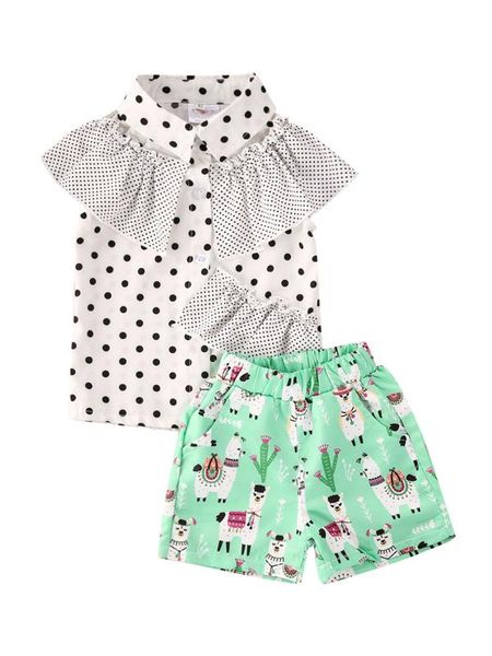 

citgee2-6years kids baby girl summer clothes polka dot shirt alpaca shorts pants outfits set 1-6y, White
