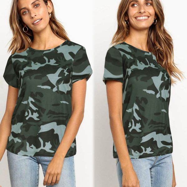 

women's t-shirt 2021 summer camouflage casual short sleeve camo shirt ladies loose women clothes, White