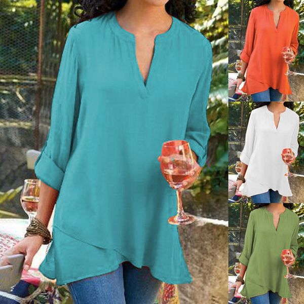 

2019 new t shirt women korean version long sleeve t-shirt female slim fake two tee women t shirt, White