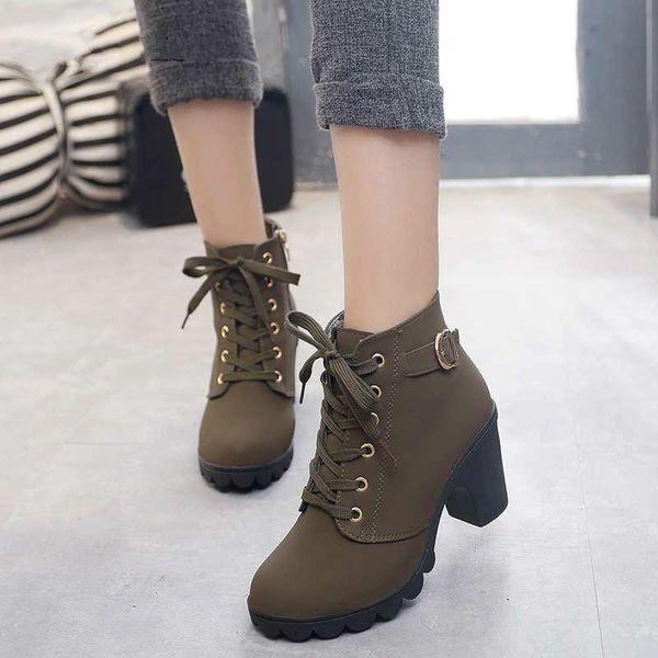 

new fashion ladies boots lace up design winter casual women pumps warm ankle boots waterproof high heels snow shoes 2020, Black