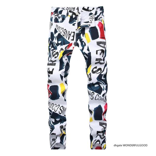 

men 3d print hip hop denim pants new fashion brand man casual pants 3d painted jeans colorful white skinny cotton blend designer clothing, Blue
