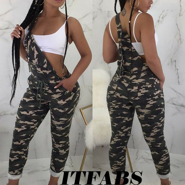 

women's jumpsuits & rompers ladies women fashion casual sleeveless camouflage slim fit high waist overalls, Black;white