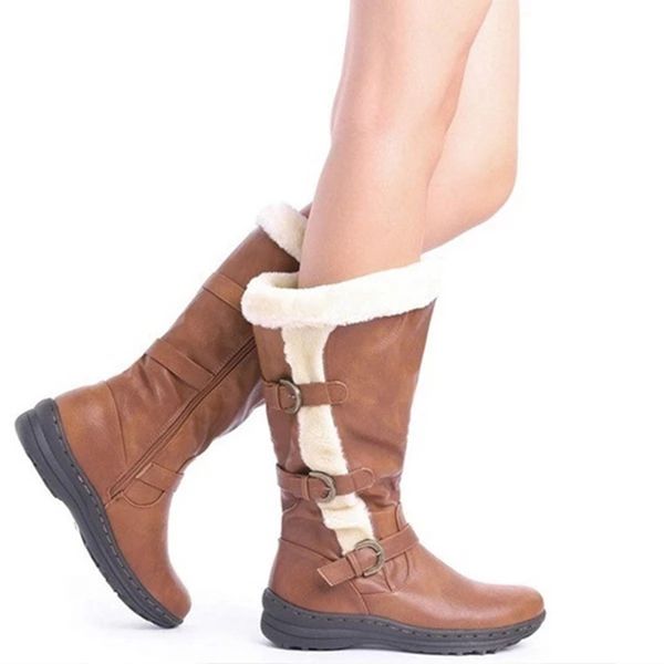 

beautiful women mid calf boots winter warm tassel plush shoes women snow boots fringe ladies block heels botes mujer, Black
