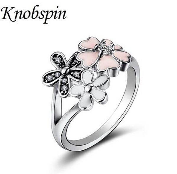 

2019 new european ladies pink sakura ring trendy cute cherry blossom flower ring for women fashion party jewelry us size 6-10, Golden;silver