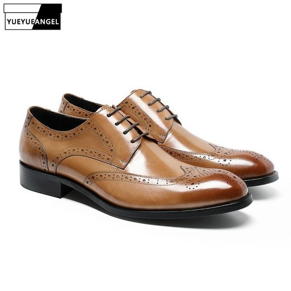 

mens formal shoes handmade genuine leather oxford shoes dress wedding brogues office shoes carved wingtip sapato masculino 2019, Black