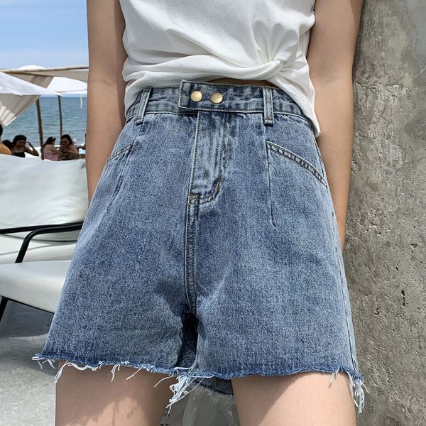 

women's high waist slim thin loose wide leg jeans shorts, Blue