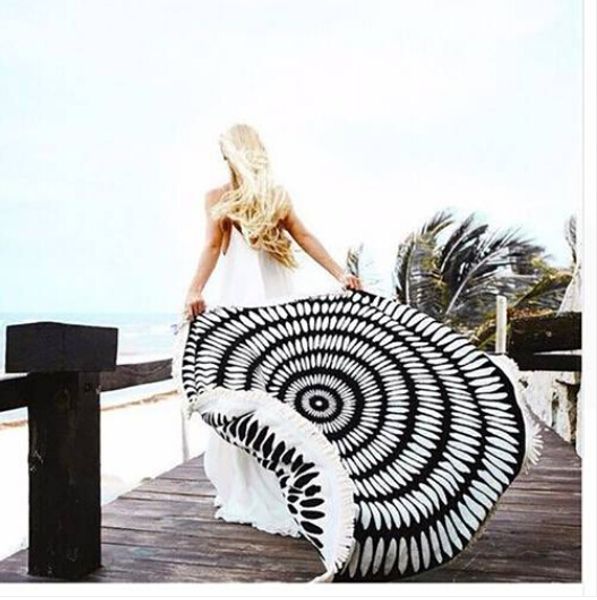 

wholesales 2019 beach towel round printed tassel bath towel sun block shawl serviette de plage