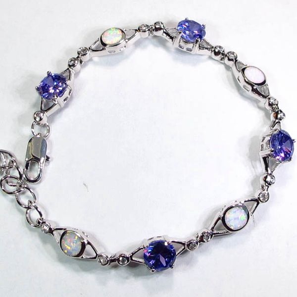 

shunxunze charm career christmas wedding bracelets for women gifts noble generous purple cubic zirconia and white opal rhodium plated r4048, Golden;silver