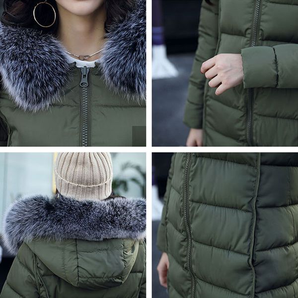

with fur hooded woman winter jacket women's coat plus size 3xl padded long parka outwear for women jaquata feminina inverno, Black