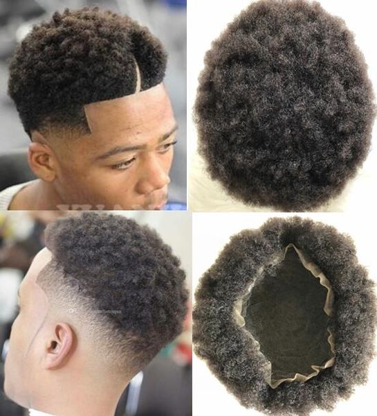 Hairpiece mascula 4mm Afro Curl Human Hair Lace Full Toupee #1B #1 Em estoques Substituição de cabelo virgem brasileira para homens negros Fast Express Delivery