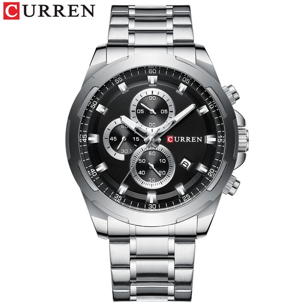 

brand curren watches men sport wristwatch fashion business analog quartz watch male clock chronograph stainless steel watch, Slivery;brown