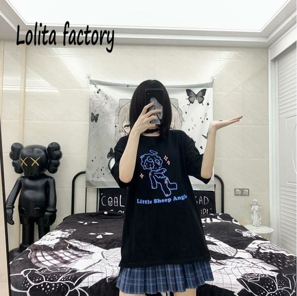 

original black and white printing little sheep angle round neck loose and versatile college style short sleeve t-shirt summer