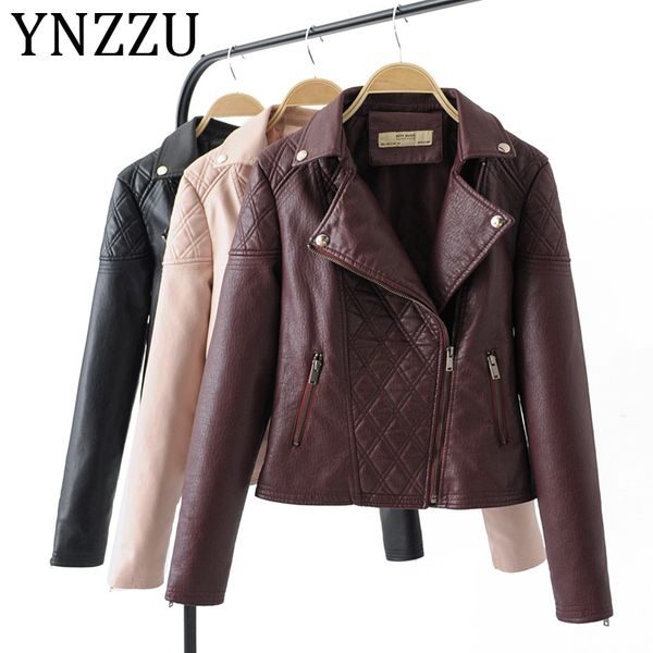 

ynzzu turn down collar long sleeve women faux leather jacket 2019 autumn new fashion soft pu leather coat outwears a1016, Black