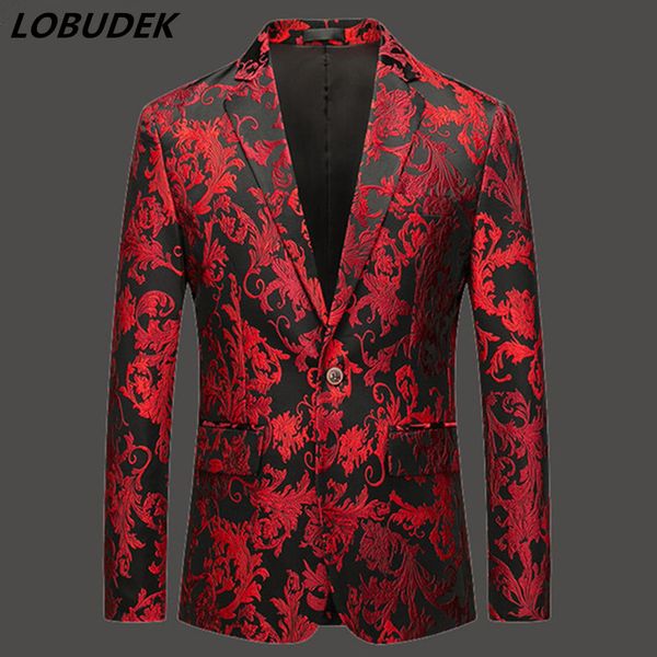 

men's suits & blazers formal wedding red jacquard embroidery suit jackets evening party prom singer host coat autumn winter blazer, White;black