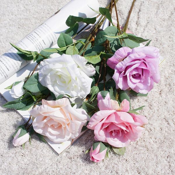 

1 branch roses bouquet household products vases for home decor artificial plants wedding decorative flower silk floristics