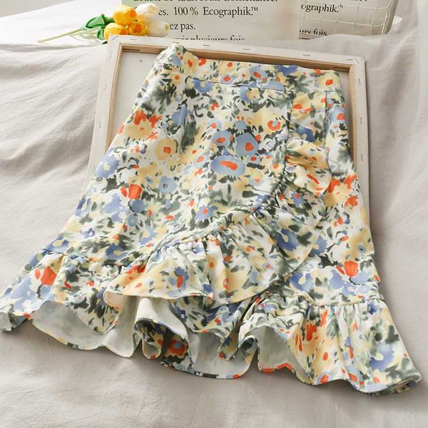 

2020 spring lady slit skirt floral trumpet skirt as0035, Black