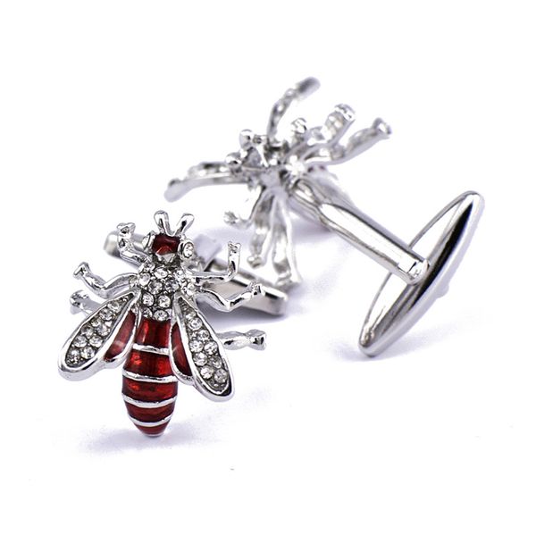 

red enamel bee cufflinks high-grade men's daily casual office shirts accessories gifts white crystal french business cuff links, Silver;golden
