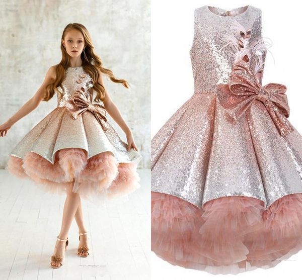 Vestidos de concurso curto lantejoulas blush rosa sem mangas lantejoulas de laca de lacta de babados de tule tulle Tutu Kids Birthday Flower Girls Vestidos