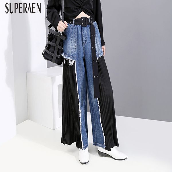 

superaen europe casual women jeans spring new 2020 wild ladies jeans harajuku high-waisted fashion female, Black;white