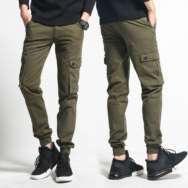

japanese-style casual pants slim fit elasticity korean-style teenager thin beam leg capri multi-pockets bib overall pencil pants, Blue
