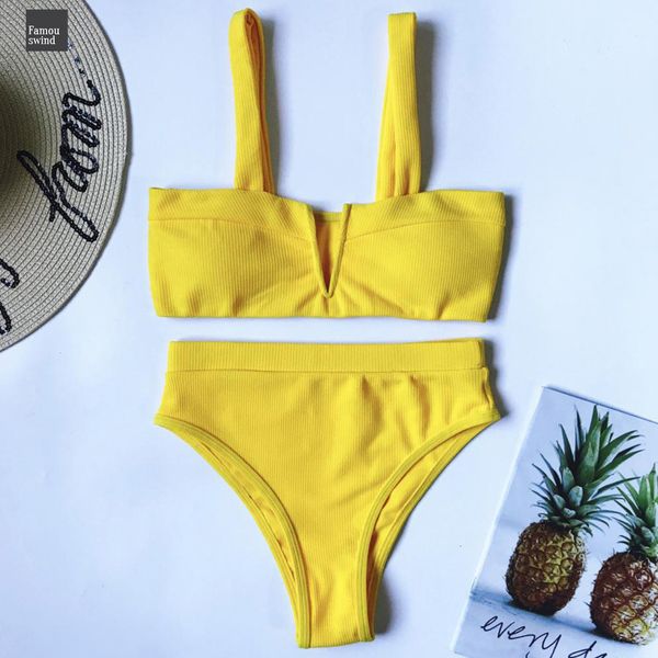 

бикини костюмов женских ребристого купальник высокой талия женщины v форма бюстгальтер две пьеса бикини set купальщица бразильских купания v, White;black