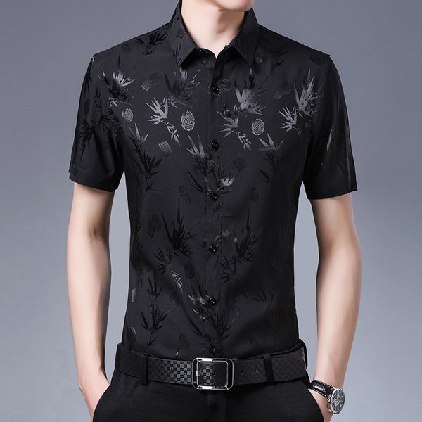 

chinese style wash and wear high-end middle-aged short sleeve shirt summer new quality soft comfortable icy cool men shirt -3xl, White;black