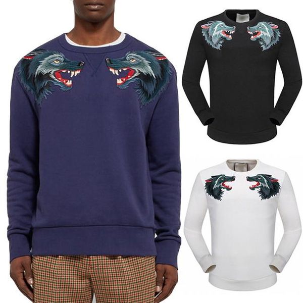 

2018 fashion sweat pullover men embroidery two wolf casual cotton sweatshirt man sports popular jumper, Black