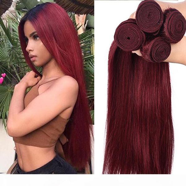 

burgundy brazilian straight virgin human hair weave bundles peruvian indian malaysian cambodian color 99j red remy hair extensions 8a grade, Black;brown