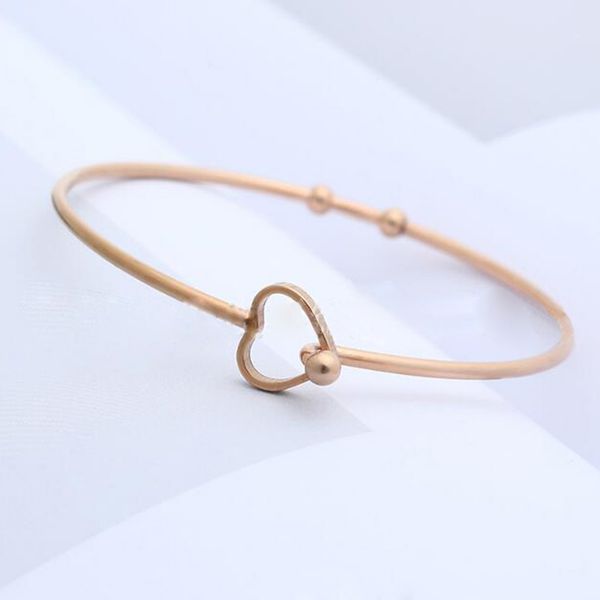 

fashion simple bracelet stainless steel heart shape cuff bangle love beads charm silver/gold /rose gold bracelet gift, White