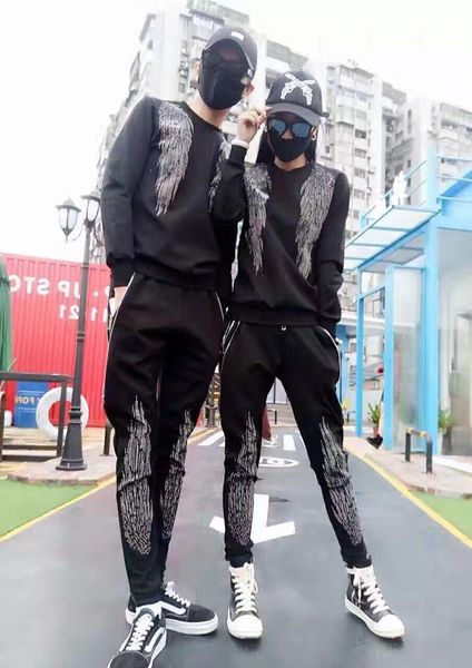 

2019 new men's sweatshirts sportswear man jacket pants drill wing hoodie sets turtleneck sports big horse tracksuits sweat size -3, Gray