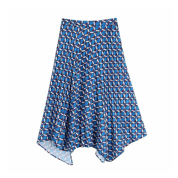 

vintage stylish office wear print irregular midi skirt women 2019 fashion side zipper slit pleated skirts casual faldas mujer, Black