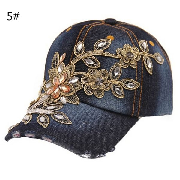

1pc женский полный кристалл цветочный denim бейсболка bling rhinestone hip hopsnapback hat регулируемый для женщин, Blue;gray