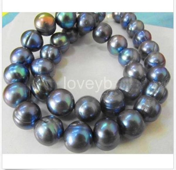

huge natural south sea 17"10-11mm genuine black blue baroque pearl necklace, Silver