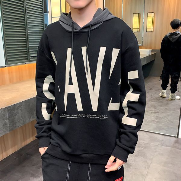

мужской свитер с капюшоном бренд дизайнер дизайн мужской 2020 весна новый гонконгский стиль корейский повседневный письма свободные свитер с, Black