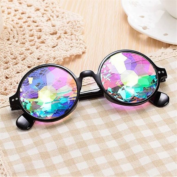 

round women retro rave festival colorful party holographic sunglasses catwalk show holograp glasses, White;black