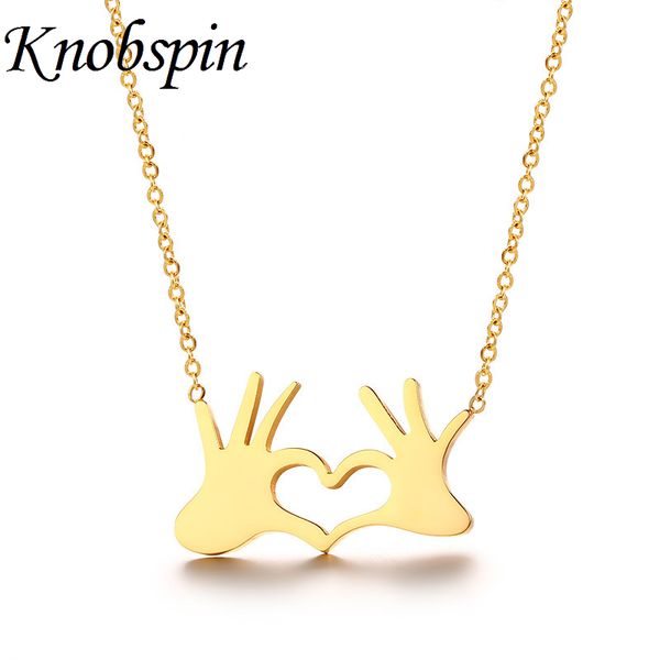 

simple fashion women jewelry wholesale titanium steel hand heart clavicle chain necklace plated gold color collier femme, Silver