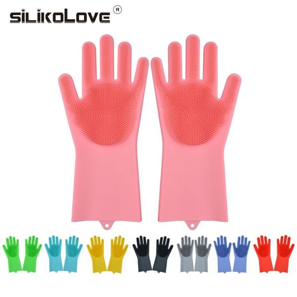 

1 pair magic silicone dish washing gloves silicone scrubbing gloves for kitchen bathroom household cleaning 8 colors