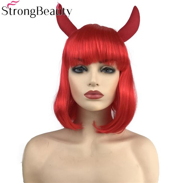 Halloween Party Red Blonde Wigs Costume Blonde Wig With Horns