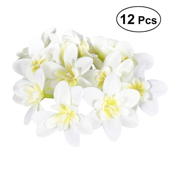 

12pcs diy artificial silk orchid flower heads for hat clothes album bridal garland headbands embellishment (milk white, Golden;silver