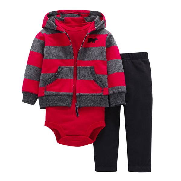 

newborn baby clothes set cotton,long sleeve hooded jacket stripe+rompers+pants,2019 baby boy girl outfits 6-24m, White