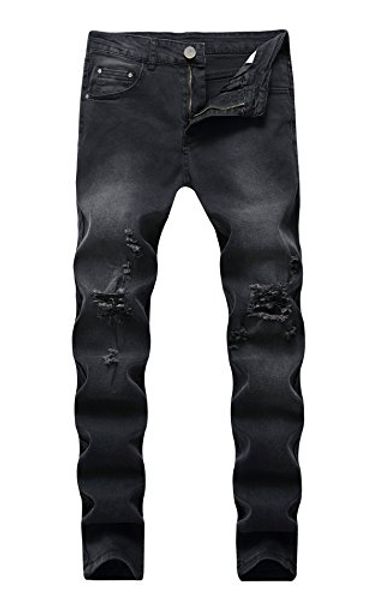 

feeson men's vintage washed grey wrinkle elastic skinny moto biker jeans, Blue