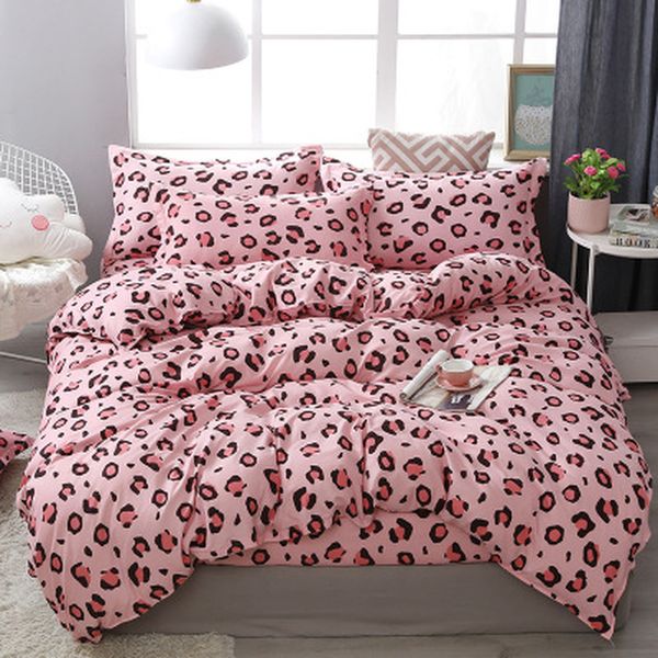 

sj 3/4pcs/set leopard pink comforter bedding sets cotton duvet cover set pillowcase bed linen linings home textile