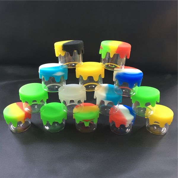 

6ML Non Stick Glass Concentrate Container for wax oil dry herb e liquid with silicone drippy lid glass bottle with Airtight